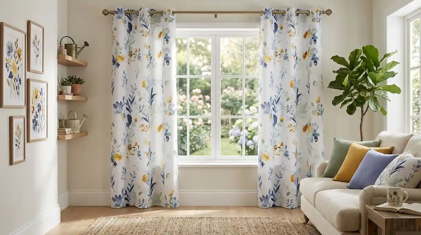 Elegant living room with MYSKY HOME linen curtains