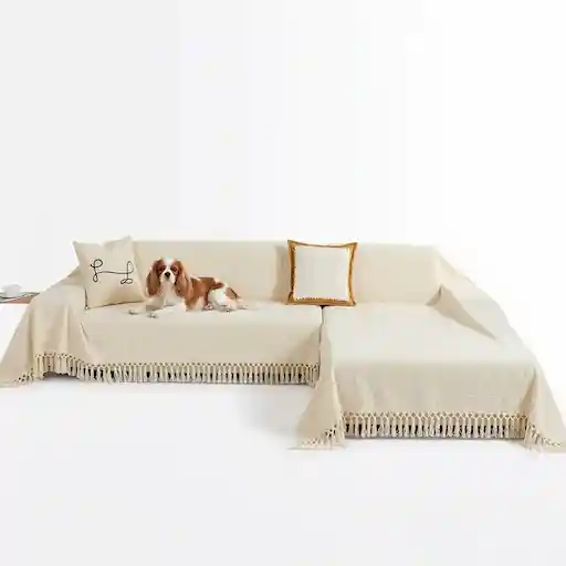 MYSKY HOME sectional L-shape sofa cover 2 pieces chenille beige