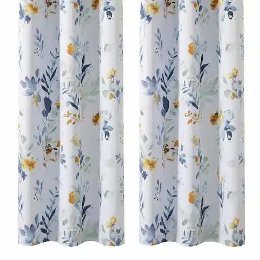 MYSKY HOME floral room darkening curtains yellow and blue pattern
