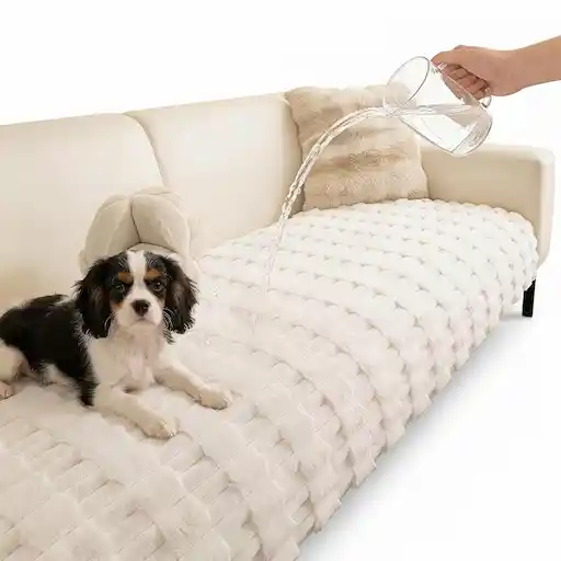 MYSKY HOME 100% waterproof plush couch cover for dogs cream