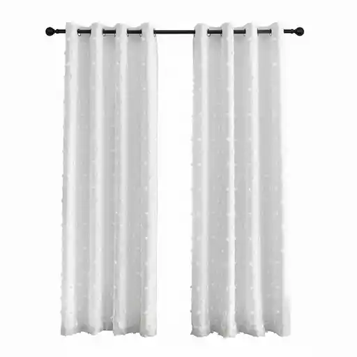 MYSKY HOME white 100% blackout curtains with pom pom sheer